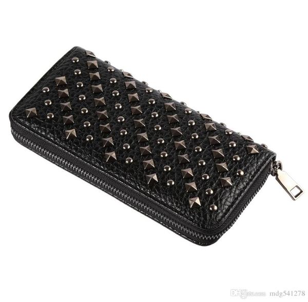 Rivet New Women Wallets Punk Rock Designer Vintage in pelle vintage Porta a portafoglio singolo portafoglio a portafoglio da donna Frizione Frizione Portafoglio2546226