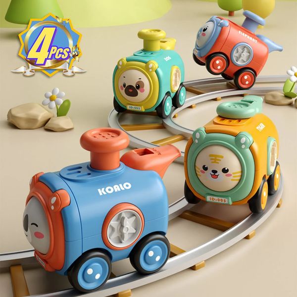 4pcs Изменение свистка маленький поезда Toypress и Go Animal Train Toys для малышей 240510