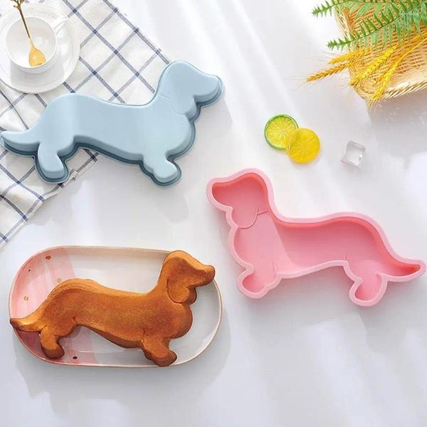 Moldes de cozimento 3d fofo dachshund cachorro animal formato de silicone filhote de cachorro grande utensílios grandes sobremesas de pão de pan de pão de pan de pão w1l5