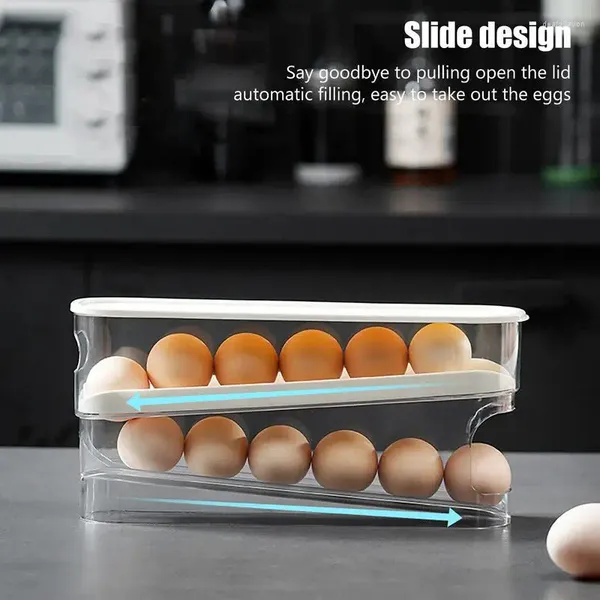 Suporte de ovo de armazenamento de cozinha para geladeira de grande capacidade, economia de espaço para salvar a bandeja clara de dispensador