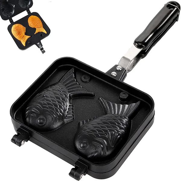 Cucina giapponese taiyaki a doppio pesce a forma di pesce waffle maker pan -pancake stampi 240509