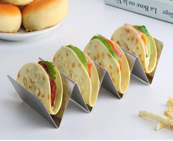 Elegante suporte de taco de aço inoxidável de aço inoxidável bandeja de caminhão de taco estilo de alimentos mexicano forno seguro para assar lavagem de louça4345137