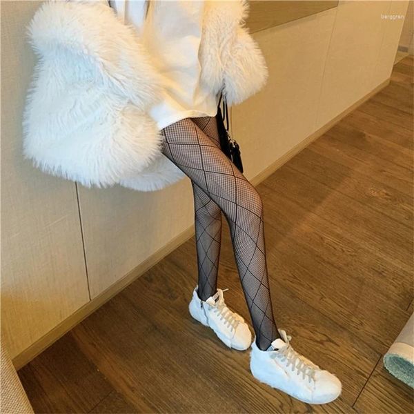 Frauen Socken sexy schwarze Fischnetz Strumpfhose Japanische Gotik Punk Argyle Plaid Rhombus Mesh Strumpfhosen Harajuku Dark Hollow Out Out