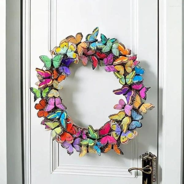 Flores decorativas Simulação de círculo de vime de vime Butterfly Garland Shape Diy Porta de Páscoa Ornamentos pendurados