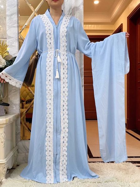 Roupas étnicas 2024 Mulheres vestidos elegantes Dubai Roupa de partido longo algodão slve Dashiki Mulheres zíper do zíper africano ABAYA LONG LACE DRESS T240510