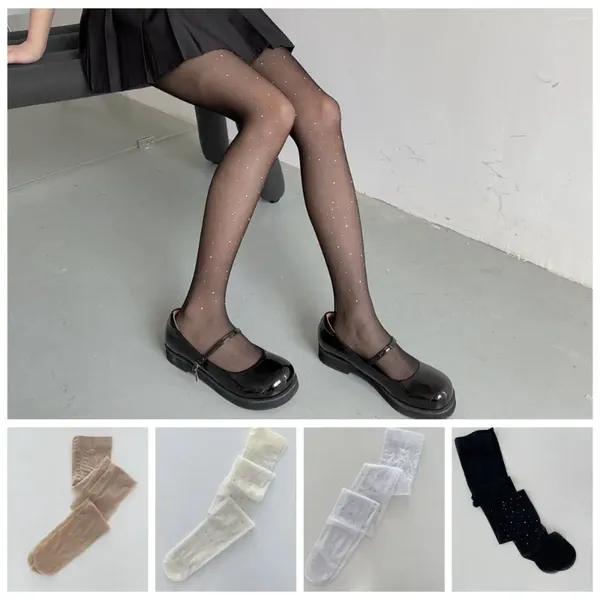 Donne calzini Black Rhinestone Pantyhose Sweet White Solid Color Bling Stockings Leggings Girls in stile coreano Mash Girls