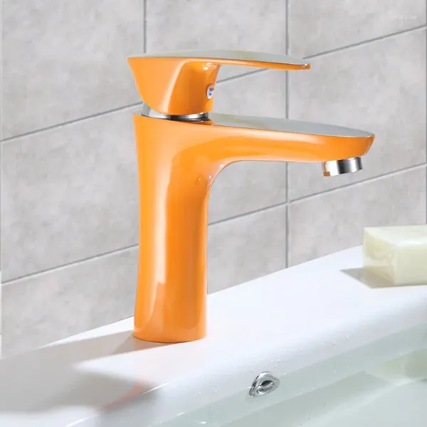 Waschbecken Wasserhähne Beckenmischer greifen Wasserhahn Wasserfall mit oberem grünem Orange und kaltem Wasser