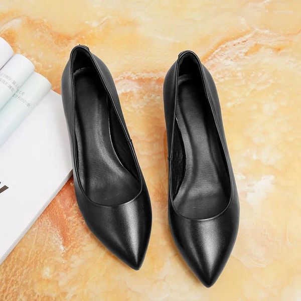 Kleiderschuhe spitze professionelle High Heels flache Mund Arbeit Frauen raues Absatz Schicht Cowhide