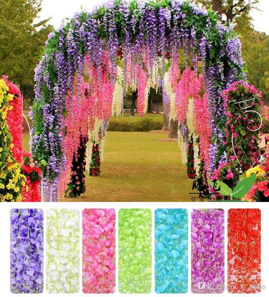 Hochzeitsdekoration Künstliche Blume 110 cm elegante Seide 7 Farbe Wisteria Vine Rattan für Mittelstücke3786649