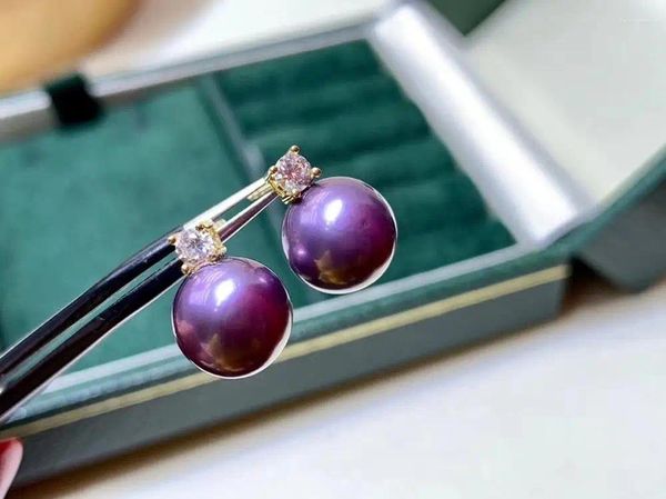 Orecchini a bottone perle gioielli fine oro solido 18k oro naturale rotondo 8-9 mm per perle viola per acqua dolce per donne regali