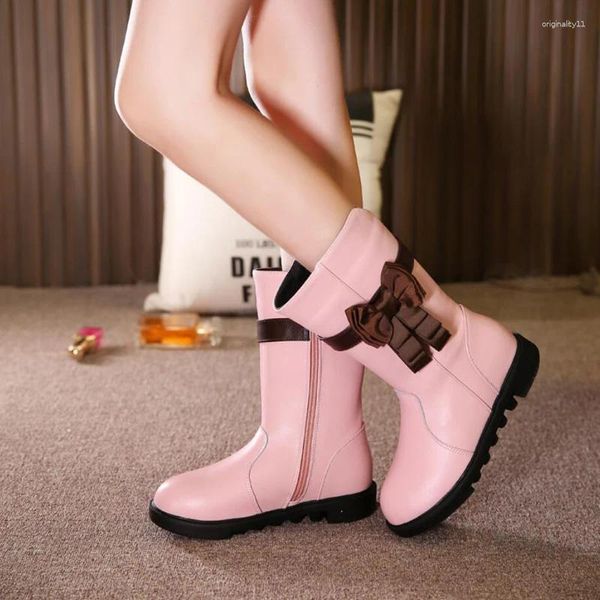 Boots Plataforma Girls Meio-Calfe Infantil Moda para Garotas Butterfly NOT Decor Rosa Princess Sapatos Zíper outono plano