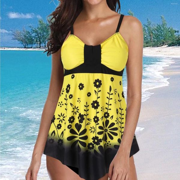 Kadın Mayo 2024 Split Mayo Etek Büyük Baskı Muhafazakar Tankini Setleri Yaz Plaj Giyim Plus Szie Moda