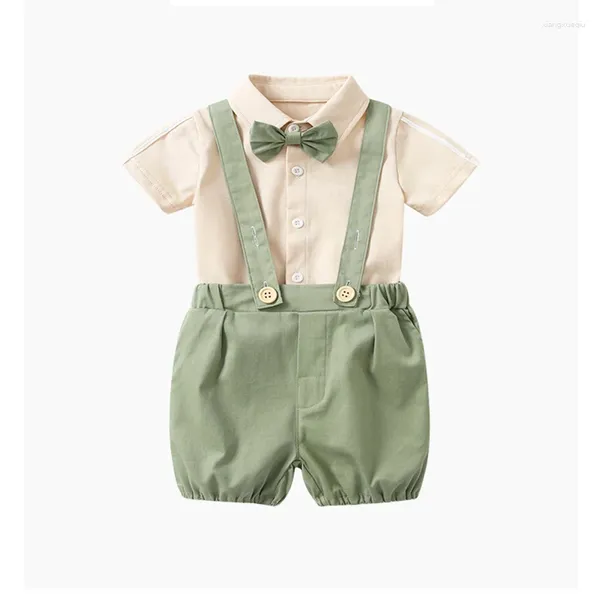 Kleidungsstücke koreanische Sommerkleidung für Kinder Jungen Kurzärärmische Turnhalle Bodysuit Grüne Overalls Kinder Outfits