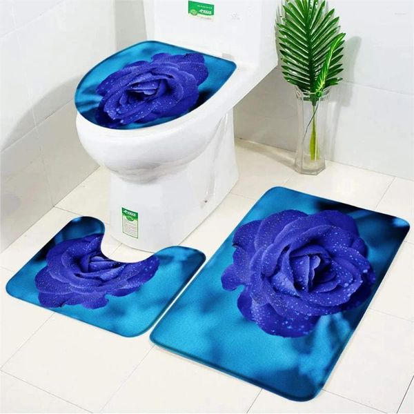 Tappetini da bagno blu rosa set di bagni floreali motivi non vasca per moquette tappeto sedile del bagno super morbido assorbimento acqua