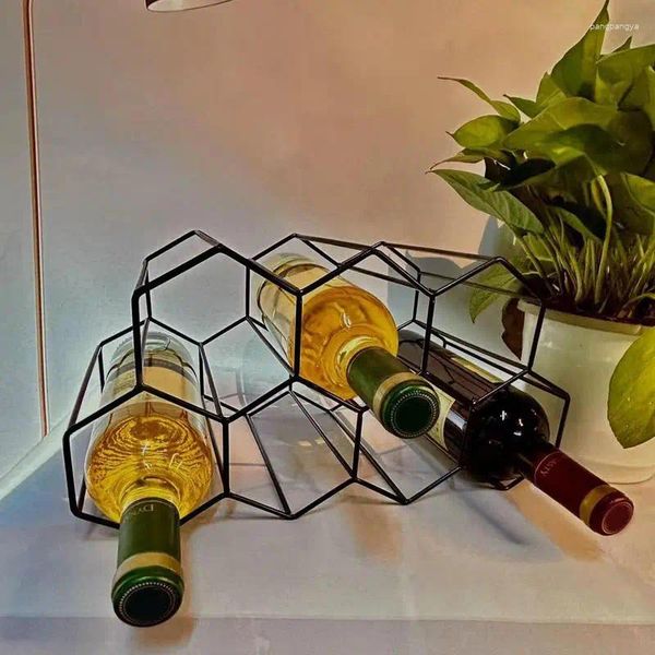 Porto de vinho de armazenamento de cozinha Creative Honeycomb rack Iron simples 7 garrafas de exibição de grão de grão