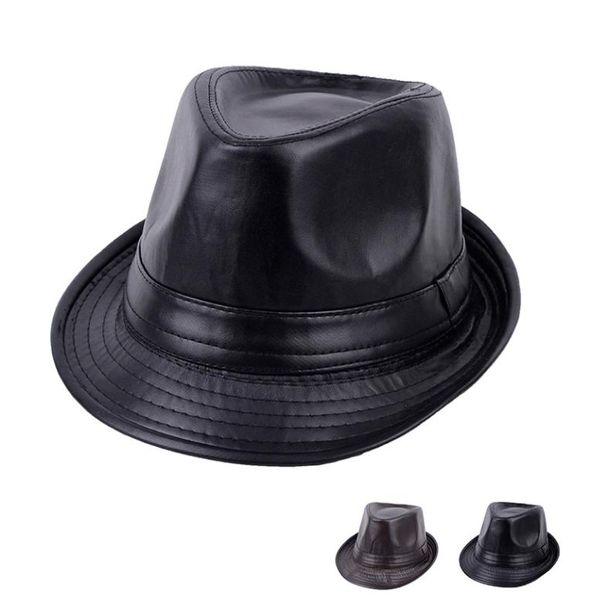 2021 Passa in autunno e inverno New PU Leather Hat Light Board Fashion British Retro Cap da uomo Fedora Hat Fashion5378026