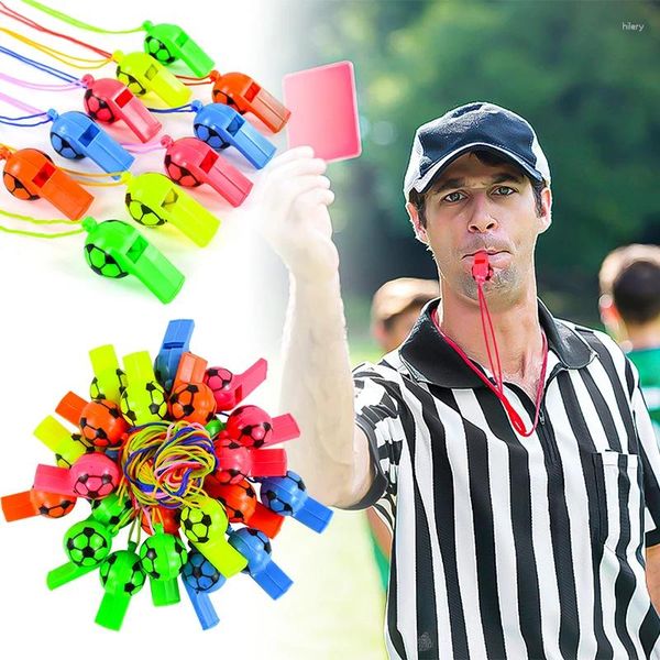 Party bevorzugt 10pieces mini Plastikfußball -Whistle Jungen und Mädchen Geburtstag Geschenke Sport Themenzubehör blau grün rot orange