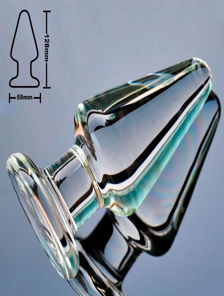 59mm große Größe Pyrex Glass Anal Dildo Butt Plug großer Kristall gefälschter Penisperle Erwachsene weibliche Masturbation Sexspielzeug für Frauen Männer schwulen Y5604092