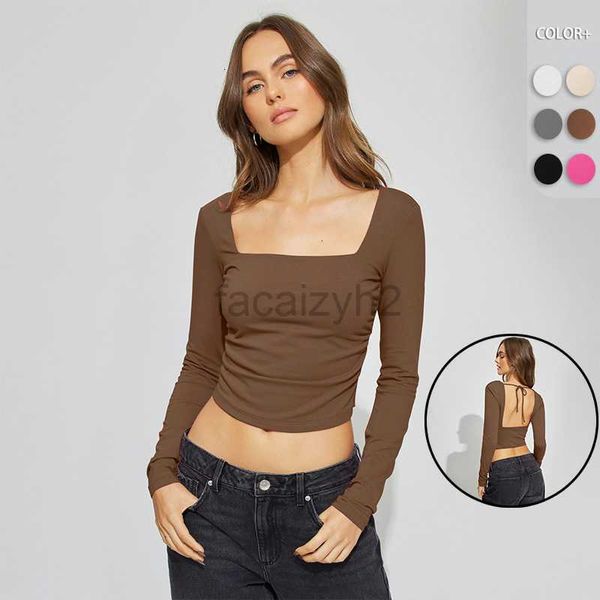 Maglietta da donna tees sexy y2k nuove donne a maniche lunghe slim fit induschio interno t-shirt piccante ragazza quadra