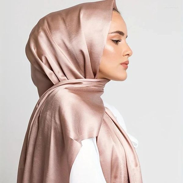 Lenços simples cetim brilhante hijab elegante cor sólida xale de chiffon