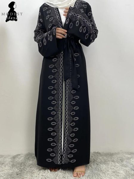 Roupas étnicas círculo preto diamante abaya mulher muçulmana dubai ramadan abayas kaftan islâmico vestidos elegantes manto longo galabia islã oração