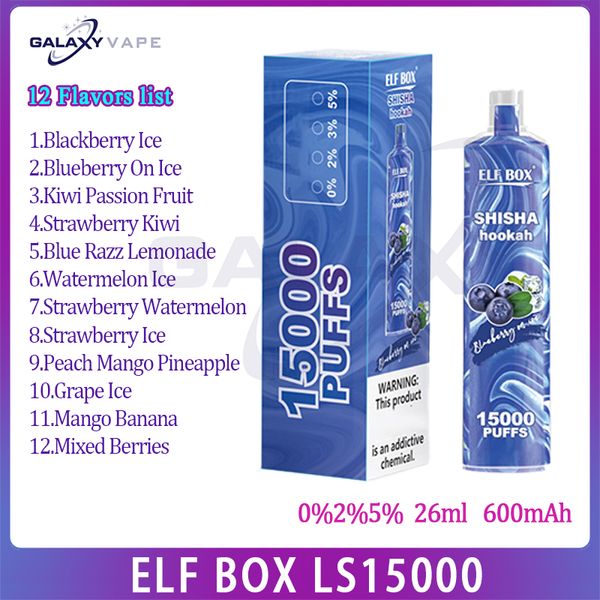 Elf Box LS15000 Puff Shisha Hookah 0% 2% 5% recarregável 12 sabores