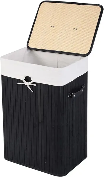 Borse per lavanderia cesto di vestiti sporchi portatili con coperchio e manici per bidoni del rivestimento rimovibile (nero)
