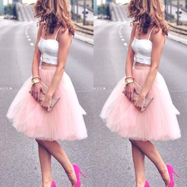 Charmante sommer knielange junge ladies party kleider Frauen erwachsener tutu tulle rock zwei stücke eine Linie billige Prom -Kleider Party tragen Gow 269a