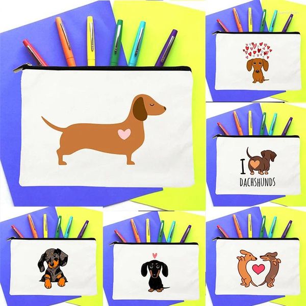 Sacos de armazenamento desenho animado dachshund impressão viagens portáteis organizador de higieness bolo de beleza da bolsa de maquiagem de maquiagem