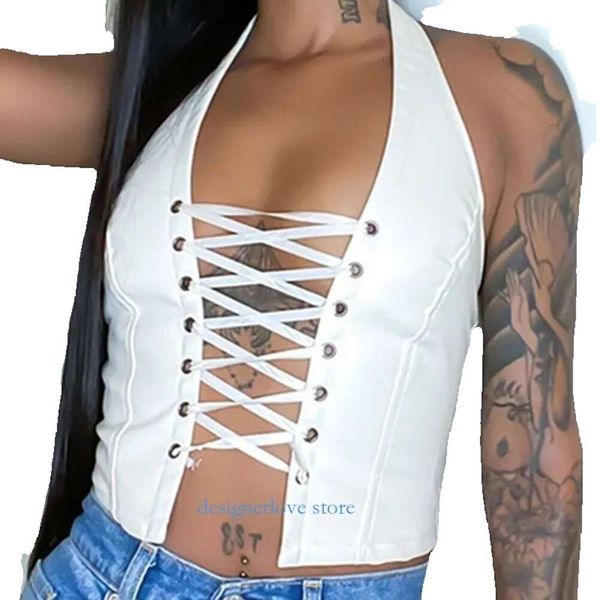 Damen Tanten Tops Camis Sommer Schlanker Render kurzes Top sexy Verband ärmellose Croptops Leder Hollow Out Crop Weste Frauen Trendy Outfit