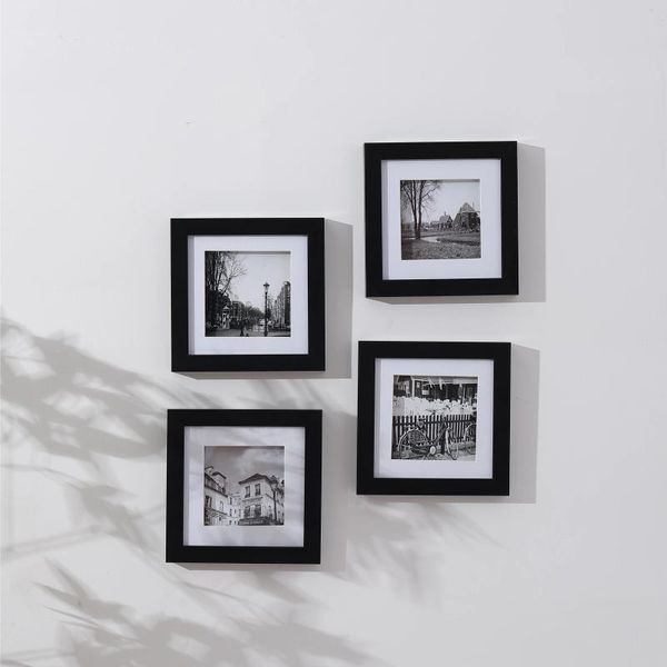 Quadros 1pc quadrado preto papel plástico quadro de imagem integrado 4 4in Home office Wall Living Room Bar Cafe pendurado Pictur
