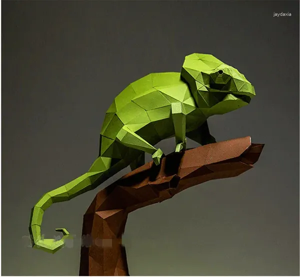 Decoração de festa 3d Papercraft Paper Puzzel Cabrite Modelismo Halloween Diy Cardboard Animal Lizard Green Living Room