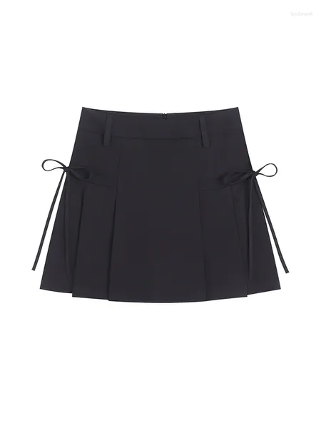 Röcke zirkyy Black Mini für Frauen hoher Taille Falten Schnüre-up schicke a-line koreanische Pocket Y2K-Rock mit gesäumt