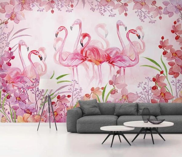 Papéis de parede Papel de Parede personaliza 3d papel de parede mural romântico rosa flamingo quarto de fundo parede autoadhesivo pared piintado