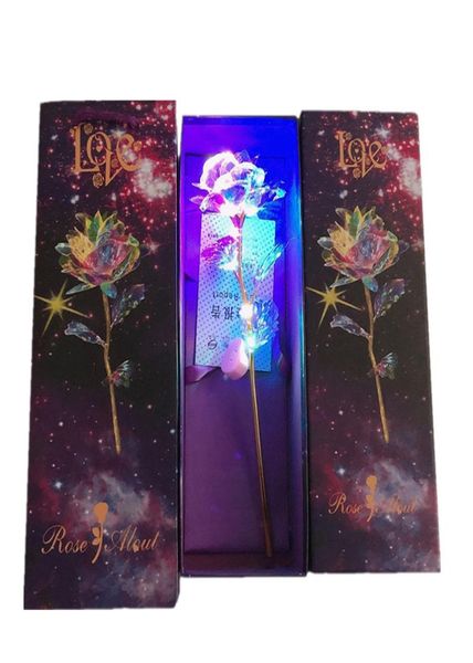 Neue farbenfrohe künstliche LED -LED -Lichtblume 24K Gold Folie Luminous Rose einzigartige Geschenke und Geschenkbox für Valentinstag Hochzeitsgeschenke 7399049