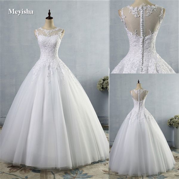 ZJ9036 2021tulle Spitze weiße Elfenbein formelle O Hals Brautkleider Kleider Hochzeit Prom Kleid Plus Größe 2-28W 219x