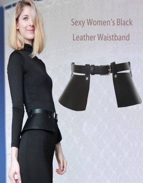 Sexy Women Black Leather Corset Belt For Dress 2 Way Use Movável Girdura quadrada Pino de metal fivela Moda Strap BG0081930696