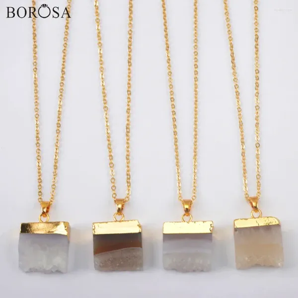 Подвесные ожерелья Borosa 5/10pcs Fashion Golden Agates Druzy 18 -дюймовый ожерелье натуральный OCO Geode для женщин свадебные украшения