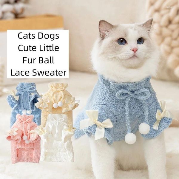 Hundekleidung Ins Stil zwei Fuß Pelzkugel Spitzenpullover für kleine Katzen Hunde Haustier im Freien warme süße Kleidung Herbst Winter Kawaii