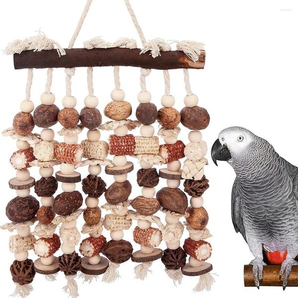 Altri giocattoli a rifornimenti per uccelli che masticano accessori in legno di pappagalli naturali Cob Cage Hanging Dropship Numo