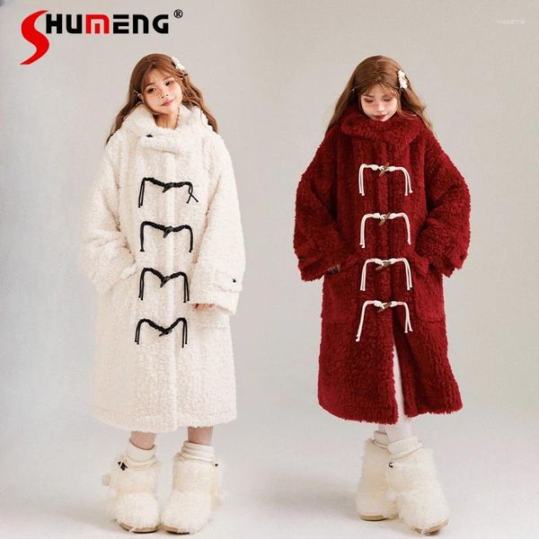 Giacche da donna ANNO NATALE 2024 ROSSO LAPOLA ROSSO Over-Coat Furry Furry Caldo Caldo Morta lunghezza Maglie lunghe con cappuccio