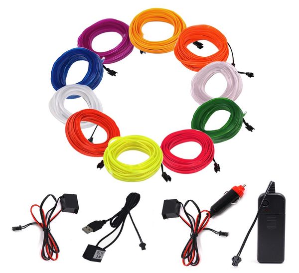 5m flexibles Neonlicht 164ft Glow El Draht Schnurstreifen Seilrohr Leichtwagen Tanzparty Kostüm Controller Dekorative Weihnachtsfest L7715314