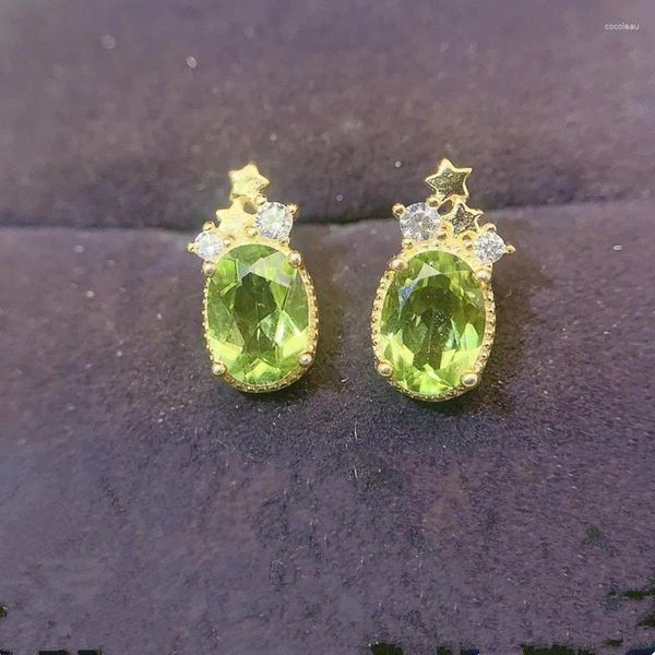 Bolzenohrringe natürliche echte grüne Peridot Ohrring Oval Sternstil 5 7 mm 0.95ct 2pcs Edelstein 925 Sterling Silber Fine Schmuck L24564