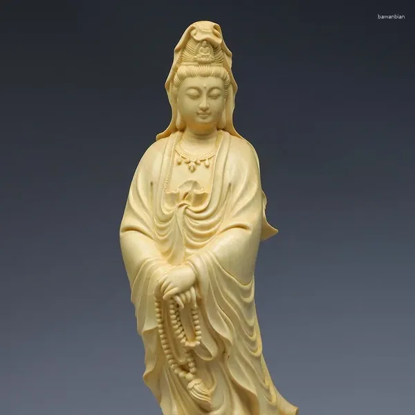 Dekorative Figuren 22 cm chinesische Massivholz Guanyin Buddha Skulptur Home Dekoration Zubehör Auto Bürovorräte Handwerk MJ