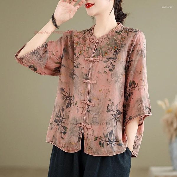 Abbigliamento etnico 2024 camicetta cinese tradizionale vintage nazionale stampa fiore ricamo folk oriental retro hanfu tops servizio