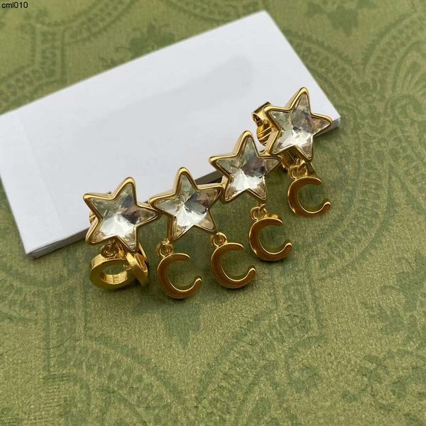 Stud Designer Designer Star Lettering Orecchini per cuffie a pendente Orecchini femminile SQUISIte clip in ottone in cristallo f3o7