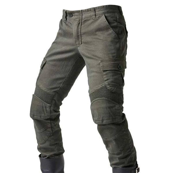 Pantaloni maschili per il tempo libero motocicletta jeans verdi neri attrezzatura ciclistica esterna pantaloni caldi con pantaloni elastici protettivi ginocchini detachablel2405