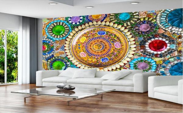Пользовательский диван фоновые стены фреска нетканая европейская винтажная богемная нефритовая мозаичная плитка фона фона обои.