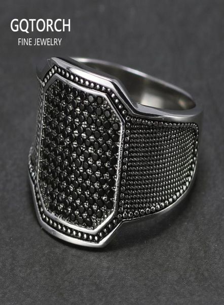 Сплошные 925 Серебряные кольца Прохладное ретро винтажное турецкое кольцо свадебные украшения для мужчин Черный циркон Стоун изогнутый дизайн удобный подгонки 18848663