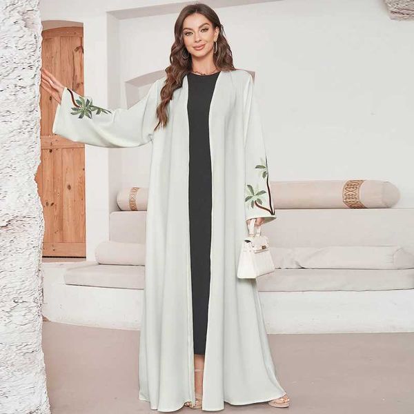 Ethnische Kleidung neu 2024 Casual Open Kimono Abaya für muslimische Frauen Ramadan Eid Jalabiya Stickerei Long Slve Afrikanische marokkanische Roben T240510